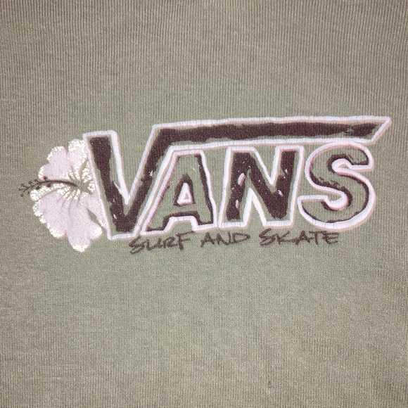 Olive Green Vans Flower “Surf and Skate” Top Size Small - Picture 2 of 5